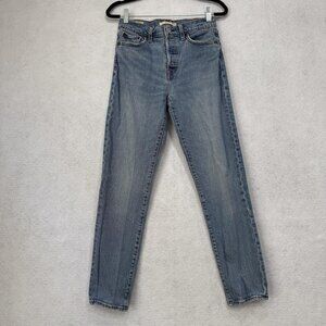 Levis Wedgie Jeans Womens 26 Blue High Rise Button Fly Straight Denim Distressed